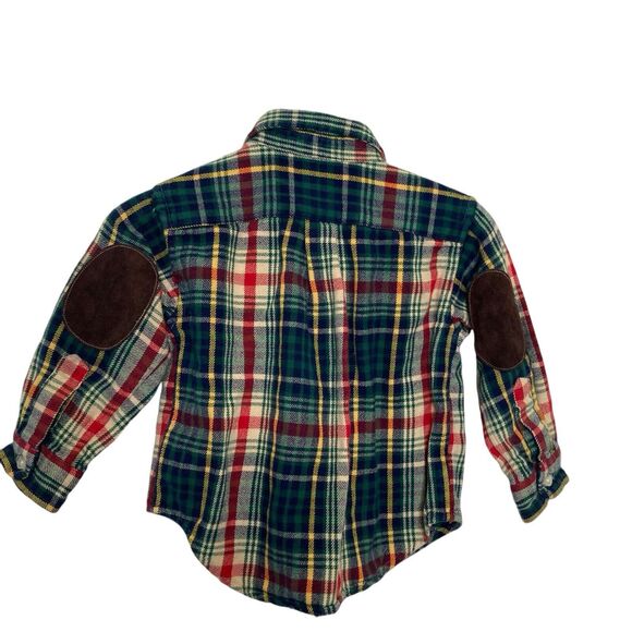 Polo Ralph Lauren Plaid Flannel Button Up Shirt Suede Elbow Patch Size 18 Months - Picture 2 of 11
